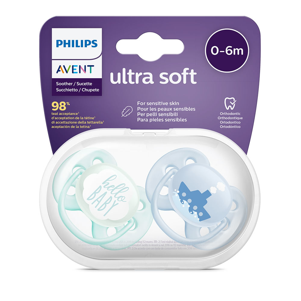 Philips Avent Chupete Ultra Soft decorado 0-6 meses niño 2unds