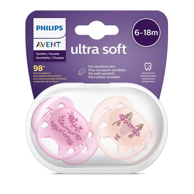 Chupete Philips AVENT Ultra Air para bebés de 0 a 6 meses, Elefante/León.